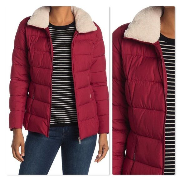 NEW Ralph Lauren Faux Fur Collar Puffer Jacket size Small in Red - Picture 1 of 13